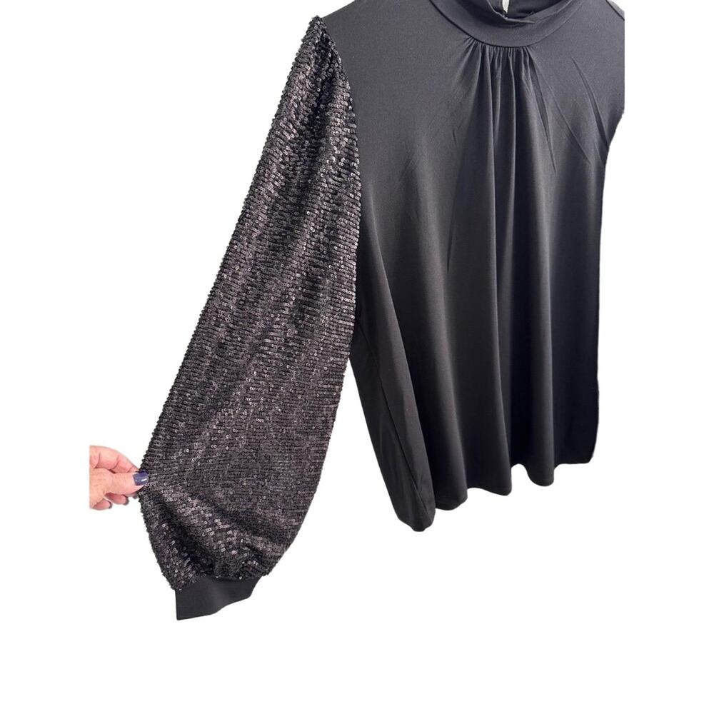 Cable & Gauge Black Mock Neck Top with Sequin Balloon Sleeves XL NWT‎ - Picture 4 of 12